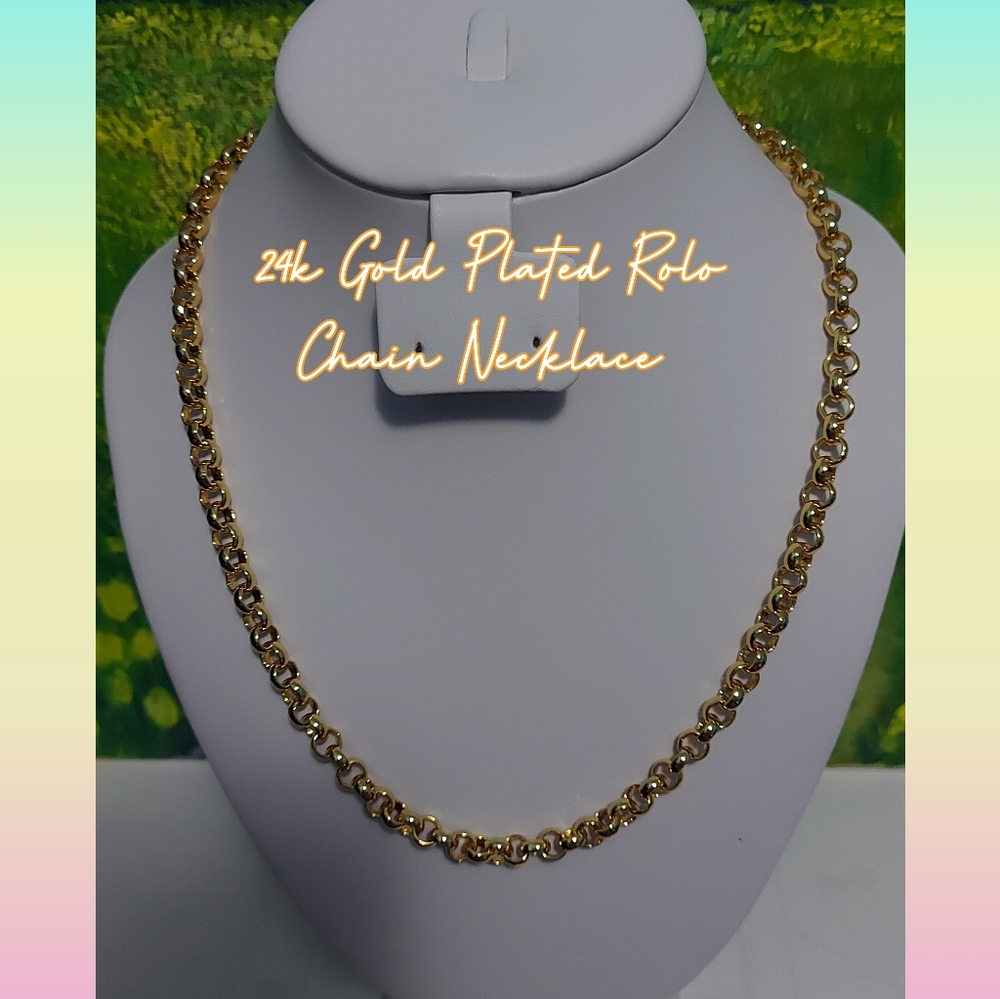 24k Gold Plated Rolo Chain Necklace